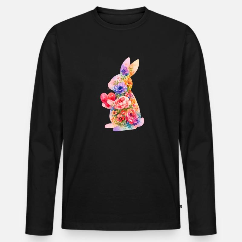 Hase Herz Niedlich - Männer Premium Bio Langarmshirt - Schwarz