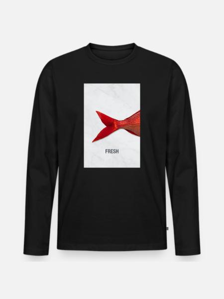 Fresh Fish Minimal Design Modern - Men's Premium Organic Long Sleeve Shirt - black