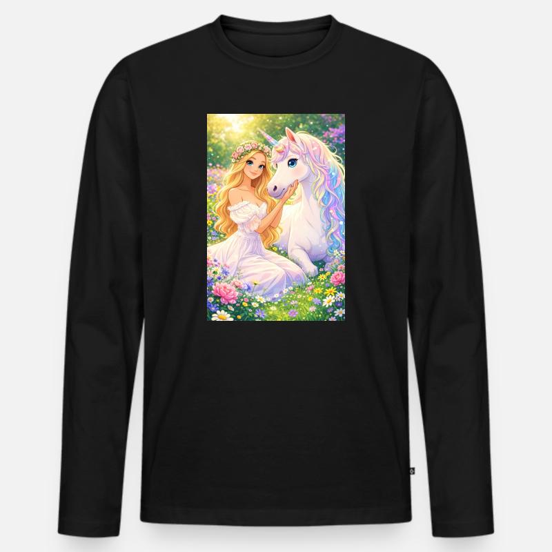 Unicorn Dreams - Männer Premium Bio Langarmshirt - Schwarz