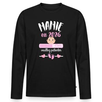 Mamie en 2026 Veuillez Patienter - T-shirt manches longues Premium bio Homme - noir - Devant - Nico (187cm)