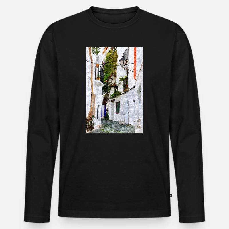 Schöne Stadt Cadaques in Spanien - Männer Premium Bio Langarmshirt - Schwarz