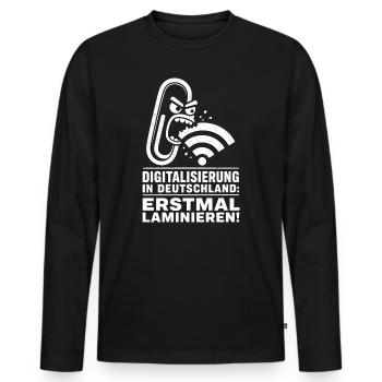 Erstmal laminieren, Digitalisierungs Satire - Männer Premium Bio Langarmshirt - Schwarz - Vorne - Nico (187cm)