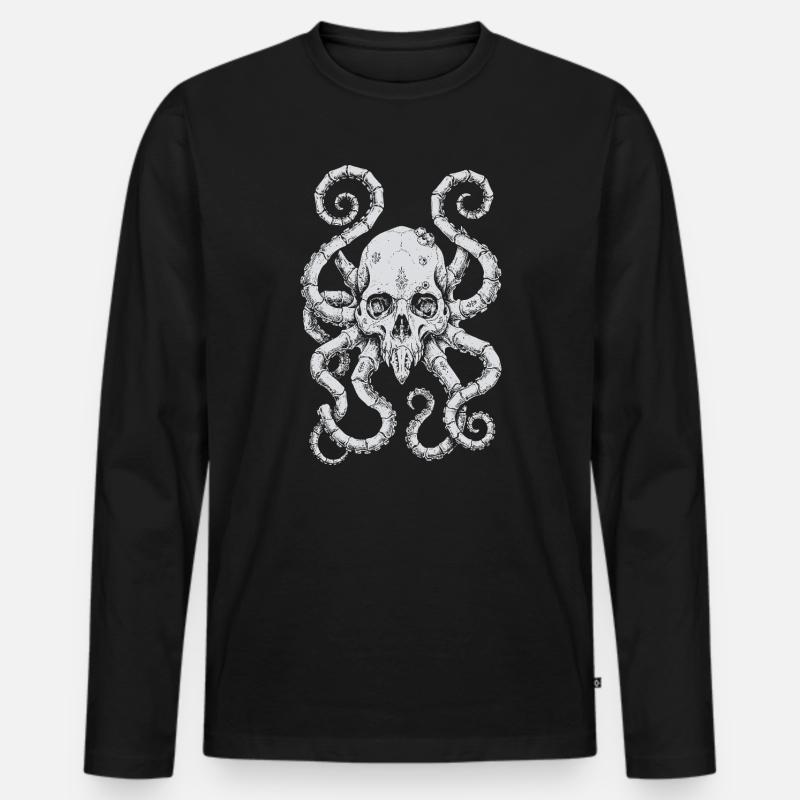 Kraken-Schädelflut - Männer Premium Bio Langarmshirt - Schwarz