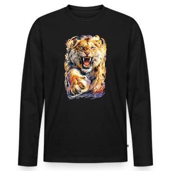 Grand chat sauvage - T-shirt manches longues Premium bio Homme - noir - Devant - Nico (187cm)