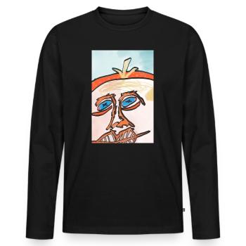 Visage du soleil en dessin au trait - T-shirt manches longues Premium bio Homme - noir - Devant - Nico (187cm)