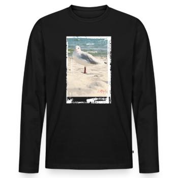 Photo d’oiseau échassier : mer du Nord, mouette, plage, mer Baltique - T-shirt manches longues Premium bio Homme - noir - Devant - Nico (187cm)