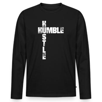 Humble Hustle Entrepreneur Homme d’affaires Businesswom - T-shirt manches longues Premium bio Homme - noir - Devant - Nico (187cm)
