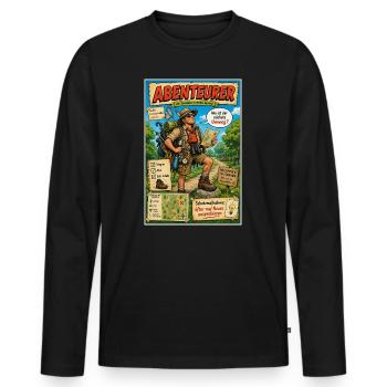 Abenteurer – immer ausgetretene Pfade verlassen - Männer Premium Bio Langarmshirt - Schwarz - Vorne - Nico (187cm)
