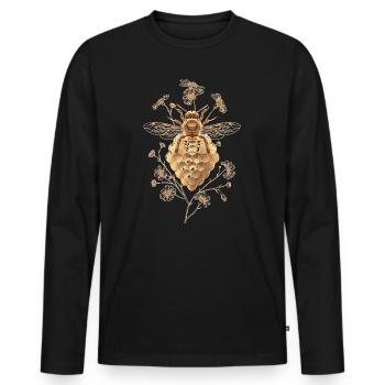 Goldene Biene auf Honigwaben - Männer Premium Bio Langarmshirt - Schwarz - Vorne - Nico (187cm)