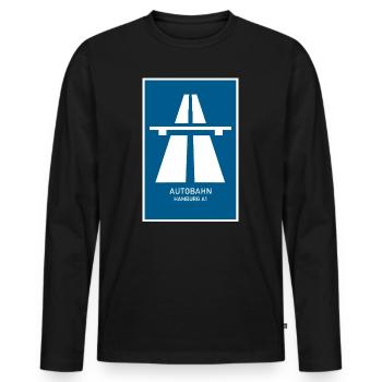 Autobahn Hamburg A1 Retro Poster - Männer Premium Bio Langarmshirt - Schwarz - Vorne - Nico (187cm)