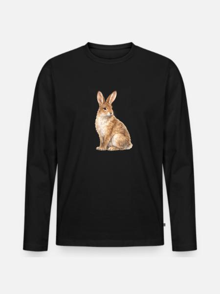Wasserfarbenes Kaninchen Motiv - Männer Premium Bio Langarmshirt - Schwarz