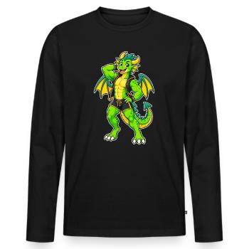 Héros dragon vert en cuir - T-shirt manches longues Premium bio Homme - noir - Devant - Nico (187cm)