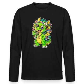 Dragon hippie avec bandana arc-en-ciel - T-shirt manches longues Premium bio Homme - noir - Devant - Nico (187cm)