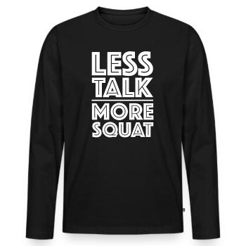 Moins de paroles, plus de squats | Fitness, Protéines - T-shirt manches longues Premium bio Homme - noir - Devant - Nico (187cm)