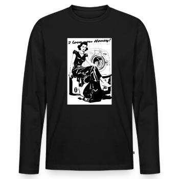 Ich liebe dich, Schatz: Gute 1950er Hausfrau - Männer Premium Bio Langarmshirt - Schwarz - Vorne - Nico (187cm)