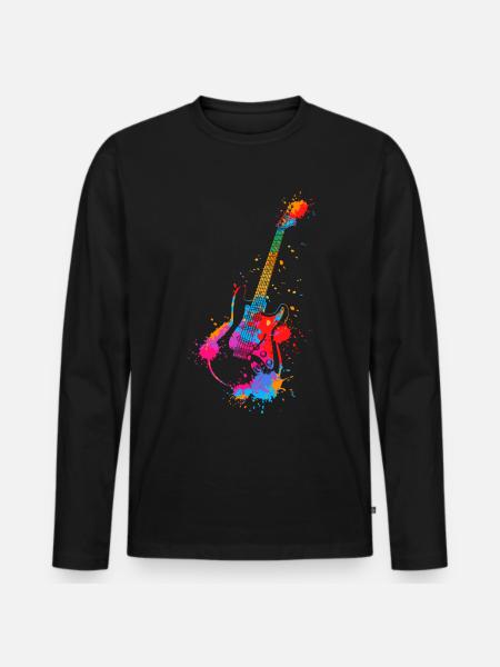 Gitarre Splash Bunt E-Gitarrist Musik Band - Männer Premium Bio Langarmshirt - Schwarz