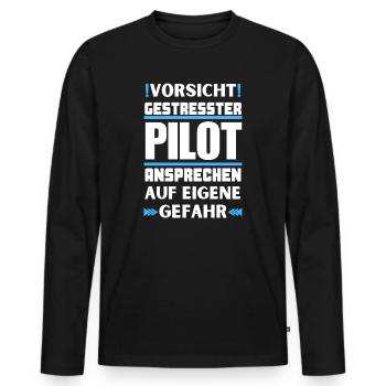 Gestresster Pilot nicht ansprechen! - Männer Premium Bio Langarmshirt - Schwarz - Vorne - Nico (187cm)