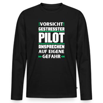 Gestresster Pilot nicht ansprechen! - Männer Premium Bio Langarmshirt - Schwarz - Vorne - Nico (187cm)