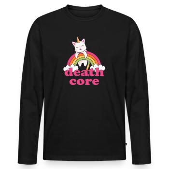 Lustig Deathcore Einhorn Katze Regenbogen Metal - Männer Premium Bio Langarmshirt - Schwarz - Vorne - Nico (187cm)