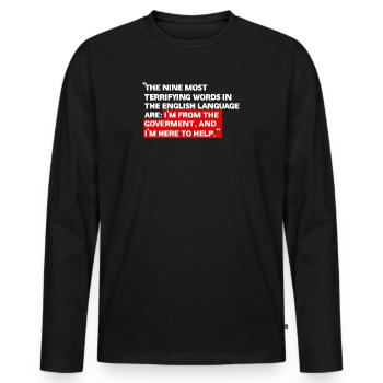 Ich bin von der Regierung - Männer Premium Bio Langarmshirt - Schwarz - Vorne - Nico (187cm)