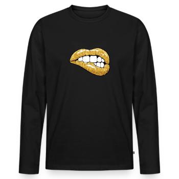 Lèvres dorées - T-shirt manches longues Premium bio Homme - noir - Devant - Nico (187cm)