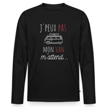 j'peux pas mon van m'attend cadeau anniversaire - T-shirt manches longues Premium bio Homme - noir - Devant - Nico (187cm)