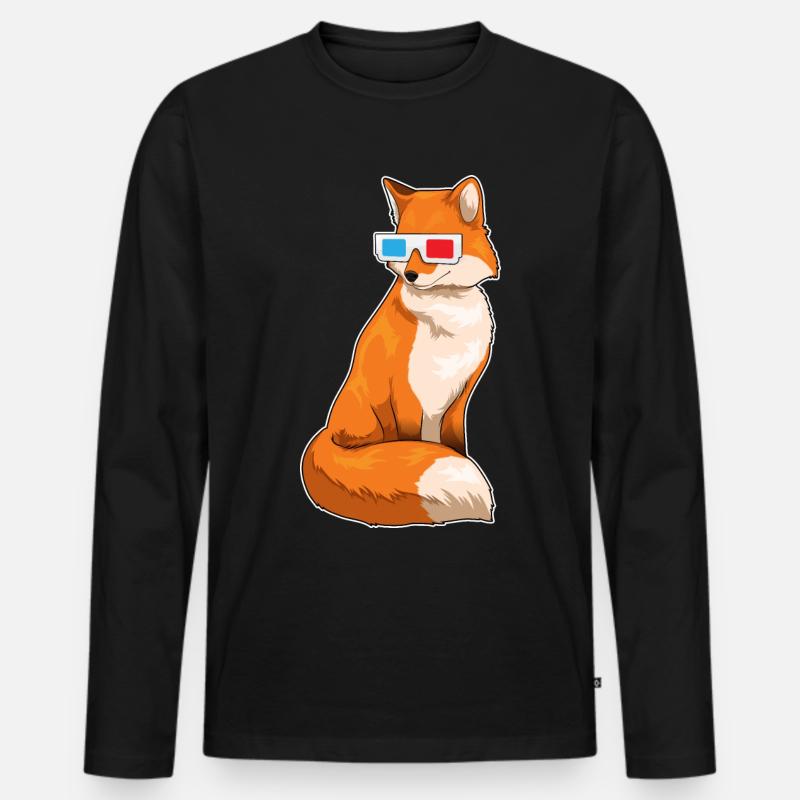 Fuchs Brille - Männer Premium Bio Langarmshirt - Schwarz