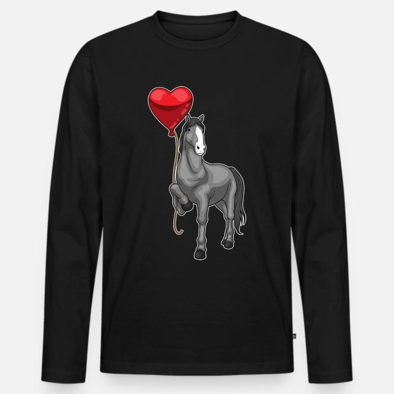 Pferd Herz Luftballon - Männer Premium Bio Langarmshirt - Schwarz