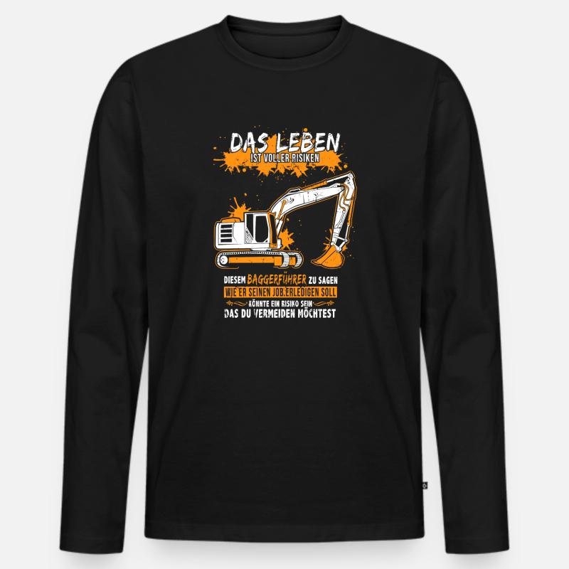 Baggerführer mit Bagger - Männer Premium Bio Langarmshirt - Schwarz