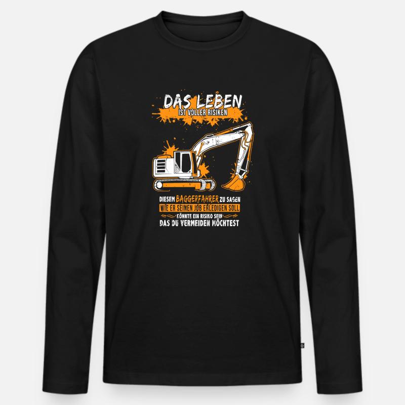 Baggerfahrer mit Bagger - Männer Premium Bio Langarmshirt - Schwarz