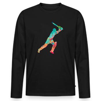 Joueurs de cricket à Popart - T-shirt manches longues Premium bio Homme - noir - Devant - Nico (187cm)