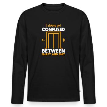Funny Elevator Mechanic Confused Shaft & Shit Gift - Männer Premium Bio Langarmshirt - Schwarz - Vorne - Nico (187cm)