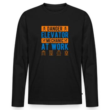 Elevator Mechanic Danger Elevator Mechanic At Work - Men's Premium Organic Long Sleeve Shirt - black - Front - Nico (187cm)
