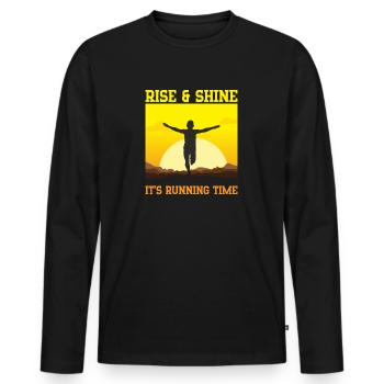 Running Rise & Shine Marathon Runner Gift - Männer Premium Bio Langarmshirt - Schwarz - Vorne - Nico (187cm)