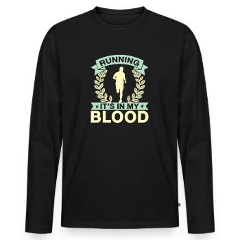 Running It´s In My Blood Marathon Runner Gift - Männer Premium Bio Langarmshirt - Schwarz - Vorne - Nico (187cm)