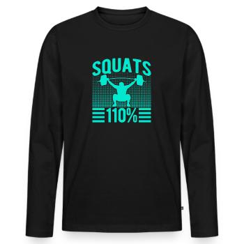 Fitness Fanatics Squats 110% Calisthenics Gym - Männer Premium Bio Langarmshirt - Schwarz - Vorne - Nico (187cm)