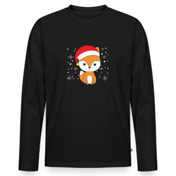 Renard avec chapeau de Noël renards amant idée cadeau - T-shirt manches longues Premium bio Homme - noir - Devant - Nico (187cm)