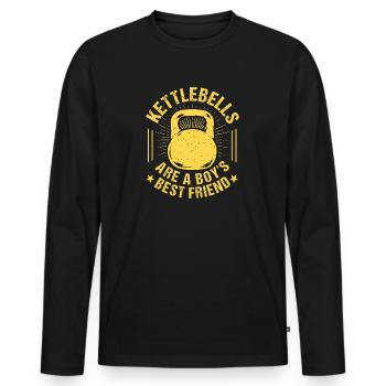 Fitness Fanatics Kettlebells Boy´s Best Friend - Männer Premium Bio Langarmshirt - Schwarz - Vorne - Nico (187cm)
