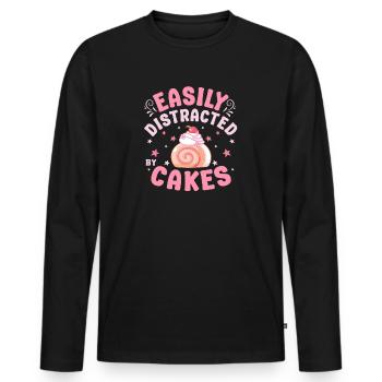Pastry Lover Easily Distracted By Cakes Cute Gift - Männer Premium Bio Langarmshirt - Schwarz - Vorne - Nico (187cm)