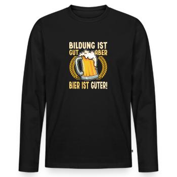 Education is good, but beer is good, education beer - Men's Premium Organic Long Sleeve Shirt - black - Front - Nico (187cm)