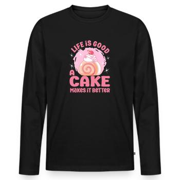 Cake Baker Life Is Good Cake Makes Better - Men's Premium Organic Long Sleeve Shirt - black - Front - Nico (187cm)