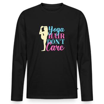 Yoga Hair Don´t Care Funny Yoga - Männer Premium Bio Langarmshirt - Schwarz - Vorne - Nico (187cm)