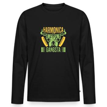Funny Harmonica Player Gangsta Harmonica - Männer Premium Bio Langarmshirt - Schwarz - Vorne - Nico (187cm)