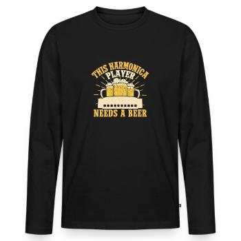 Funny Harmonica Player Needs A Beer Harmonica - Männer Premium Bio Langarmshirt - Schwarz - Vorne - Nico (187cm)
