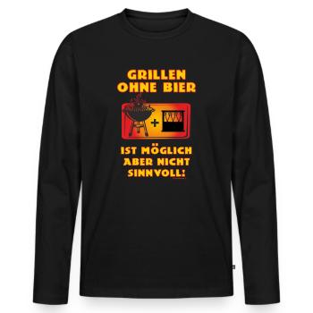 BBQ - Grillen ohne Bier ist möglich aber nicht - Männer Premium Bio Langarmshirt - Schwarz - Vorne - Nico (187cm)