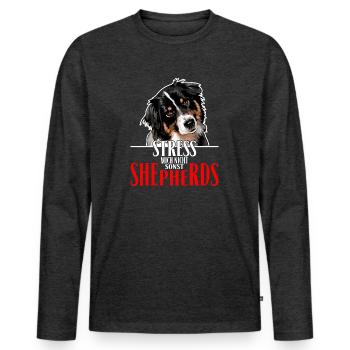 AUSTRALIAN SHEPHERD le stress ne me - T-shirt manches longues Premium bio Homme - anthracite chiné - Devant - Nico (187cm)