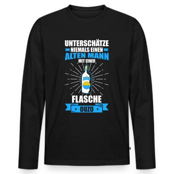 Alter Mann - Ouzo | Grieche Ouzo Sprüche - Männer Premium Bio Langarmshirt - Schwarz - Vorne - Nico (187cm)