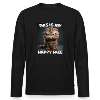 Funny Cats Shirt Grumpy - Men's Premium Organic Long Sleeve Shirt - black - Front - Nico (187cm)