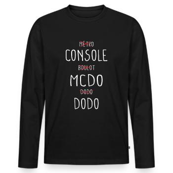 Cadeau drôle geek gamer jeux vidéos malbouffe - T-shirt manches longues Premium bio Homme - noir - Devant - Nico (187cm)