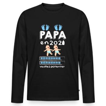Papa de bébé jumeaux en 2021 - T-shirt manches longues Premium bio Homme - noir - Devant - Nico (187cm)